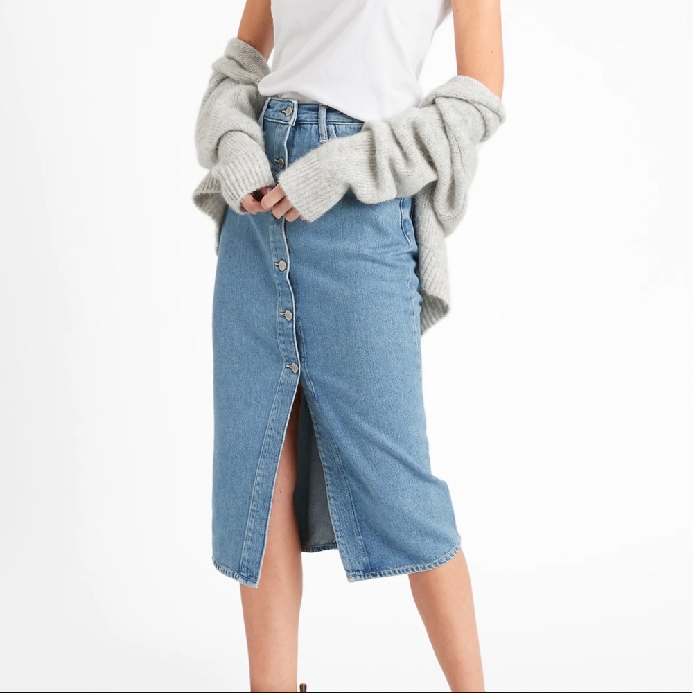 NWT BR buttoned Denim Midi Sk… - Picture 3 of 16